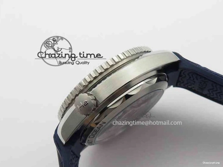 0129 EyeCatching Planet Ocean Master Chronometer SS OM 1:1 Best Edition Blue Dial On Leather Strap A 8176